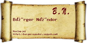 Bürger Nándor névjegykártya
